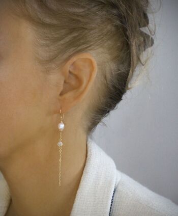 Boucles d'oreilles perles roses et cristaux taillés diamant 2