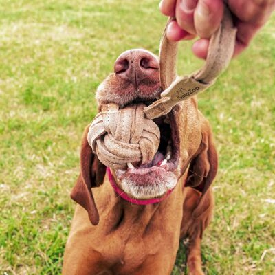 Juguete natural para perros Pelota con cuerda de ante