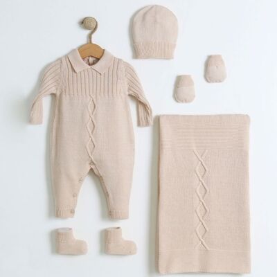 Strickset für Neugeborene im geflochtenen Stil aus Bio-Baumwolle für 0–3 Monate