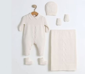 Ensemble de tricots pour bébé de style tressé pour nouveau-né en coton biologique 0-3M 2