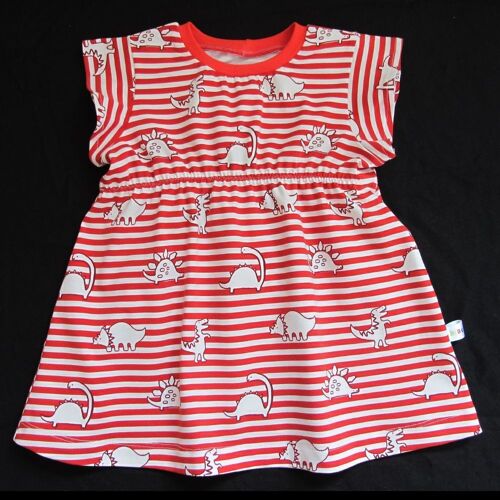 Stripy Dino Organic Cotton Jersey Girl's Dress