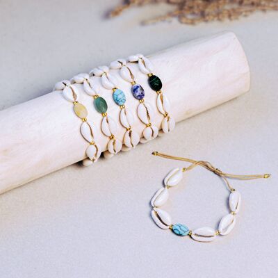 Faceted oval stone cowrie bracelets