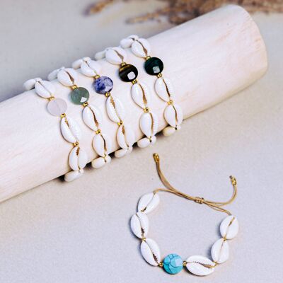 Faceted round stone cowrie bracelets