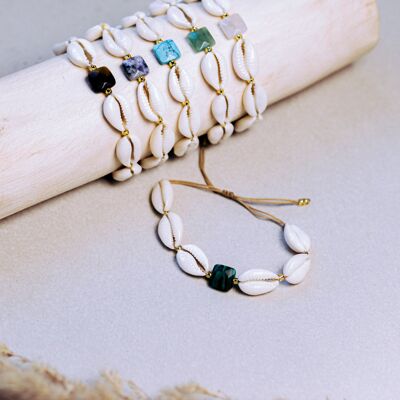 Faceted square stone cowrie bracelets