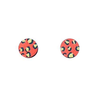 Mini leopard print circle stud earrings orange and gold