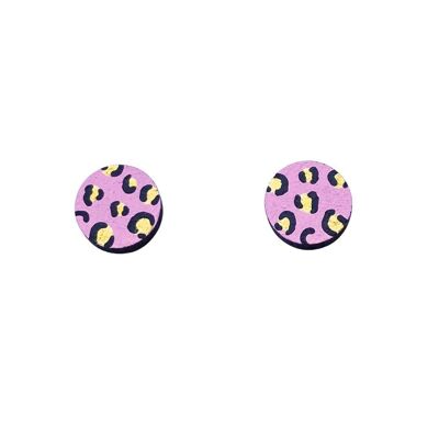 Mini tachuelas circulares con estampado de leopardo pintadas a mano en rosa y oro