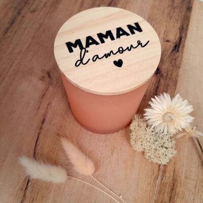 Vela perfumada Maman d'amour diámetro 8 cm rosa rubor - tapa de madera impresa