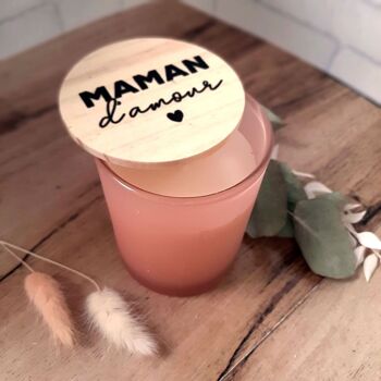 Bougie parfumée Maman d'amour diamètre 8cm rose blush - couvercle en bois imprimé 2