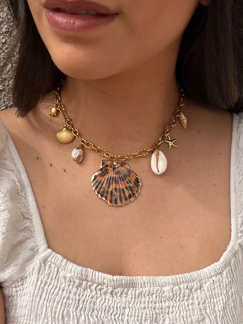 Collier en acier inoxydable et coquillages CALVI