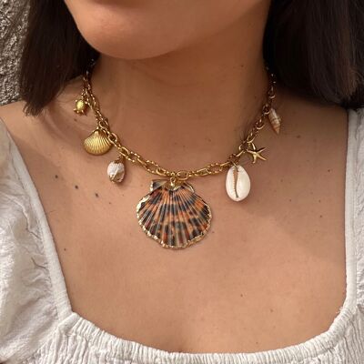 Collier en acier inoxydable et coquillages CALVI