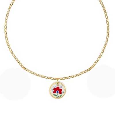 XL-Halskette mit rotem Steingut-Blumenanhänger