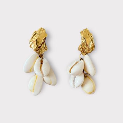 Boucles d'oreille en acier inoydable et coquillages BALI - NATUREL