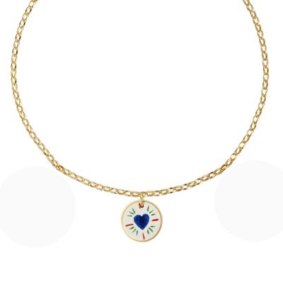 XL chain necklace with its blue heart earthenware pendant