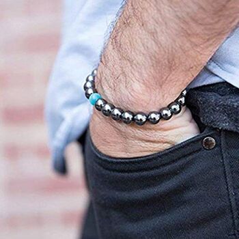 Bracelet minceur hématite avec perle d'Opale bleue 2