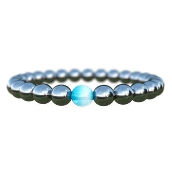 Bracelet minceur hématite avec perle d'Opale bleue 6