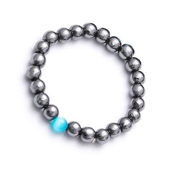 Bracelet minceur hématite avec perle d'Opale bleue 8