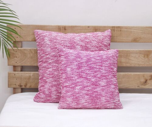 Set of 2 Solid Pink Chambray Cotton Cushion Cover 24 X 24/ 18 X 18 Square Cushion for Home Decor