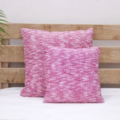 Set of 2 Solid Pink Chambray Cotton Cushion Cover 24 X 24/ 18 X 18 Square Cushion for Home Decor