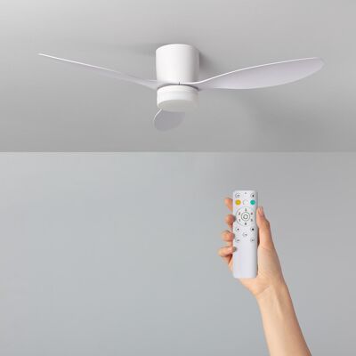 TechBrey Ventilateur de plafond silencieux Weimar Blanc 132 cm Moteur DC pour télécommande extérieure, sans lumière