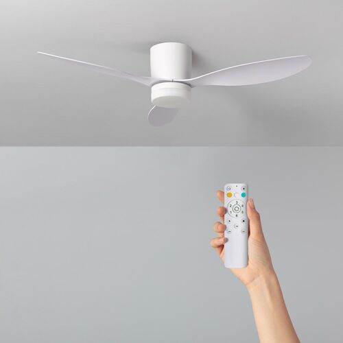 TechBrey Ventilador de Techo Silencioso Weimar Blanco 132cm Motor DC para Exterior Mando a Distancia , Con Luz