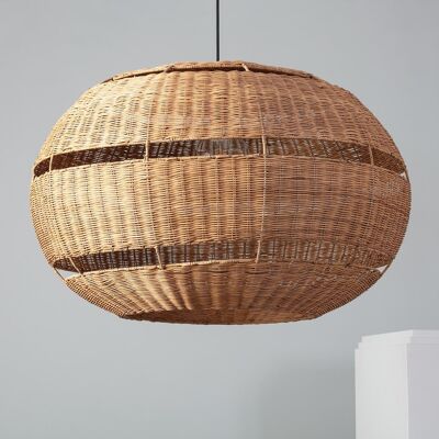 Lampada a sospensione Ledkia Rattan Oblato Bulang Ø800 mm ILUZZIA Tessuto Nero