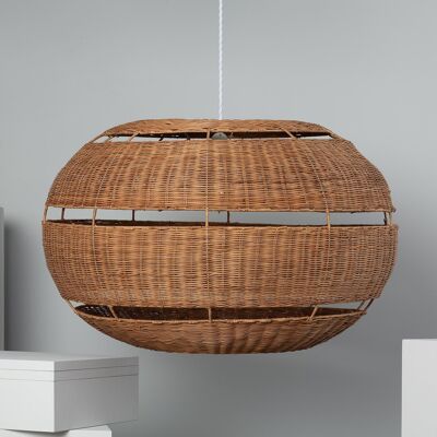 Ledkia Lampada a Sospensione Rattan Oblato Bulang Ø800 mm ILUZZIA Intrecciato Bianco