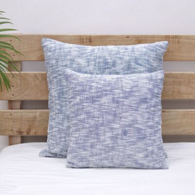 Set of 2 Solid Blue Chambray Cotton Cushion Cover 24 X 24/ 18 X 18 Square Cushion for Home Decor