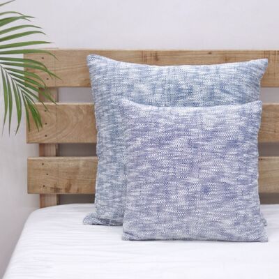 Set di 2 federe per cuscino in cotone Chambray blu tinta unita 24 X 24/18 X 18 cuscino quadrato per la decorazione domestica