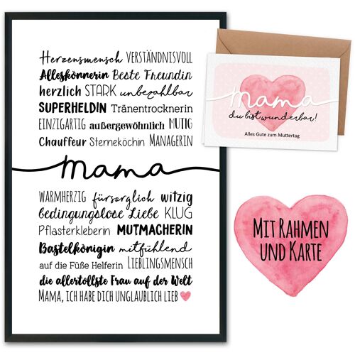 Kunstdrucke DIN A4 - Muttertag Design 1 Herzensmensch - mit Rahmen