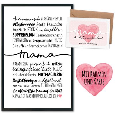 Stampe artistiche DIN A4 – Motivo Festa della Mamma 1 con cuore – con cornice