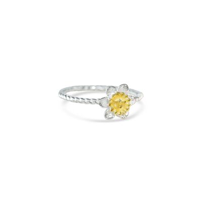 Dainty Mixed Metal Daffodil Flower Ring, Daffodil Jewellery, Mixed Metal Ring, Floral Ring