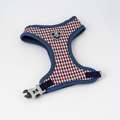 Fabric Dog Harness - Checked Navy and Red