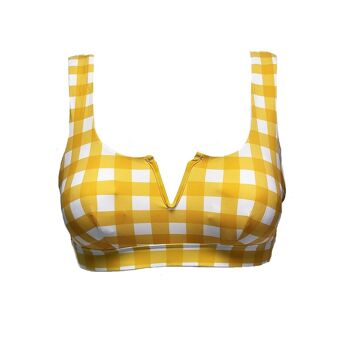 Ensemble bikini imprimé carreaux jaune/blanc pour femme 4
