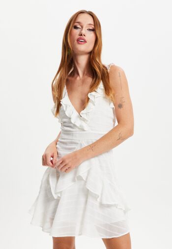 Liquorish Mini-robe d'été texturée superposée à volants - Blanc 2