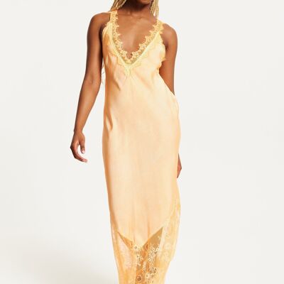 Liquorish Lace Detailed V-Neck Maxi Dress In Orange