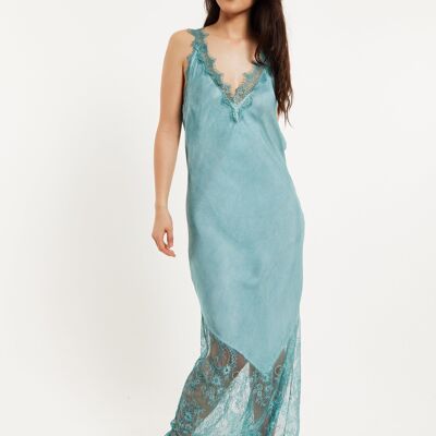 Liquorish Lace Detail V-Neck Maxi Dress Sage Blue