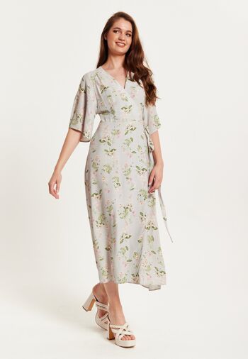 Liquorish - Robe portefeuille longue à fleurs avec manches kimono - Gris 3