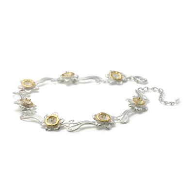 Mixed Metal Daffodil Bracelet, Silver Flower Jewellery