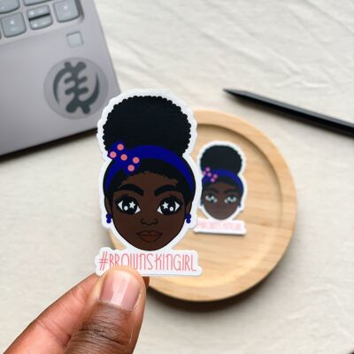 Sticker| Black girl with afro hair puff blue Brownskingirl 68 x 44 mm
