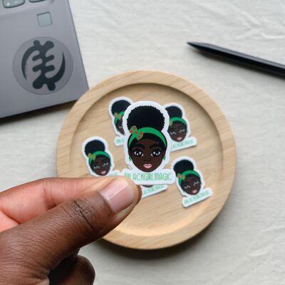 Autocollants| Fille noire avec Afrohairpuff - Blackgirlmagic 25 x 38 mm