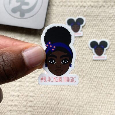 Pegatinas| Chica negra con Afrohairpuff Blackgirlmagic 29 x 44 mm