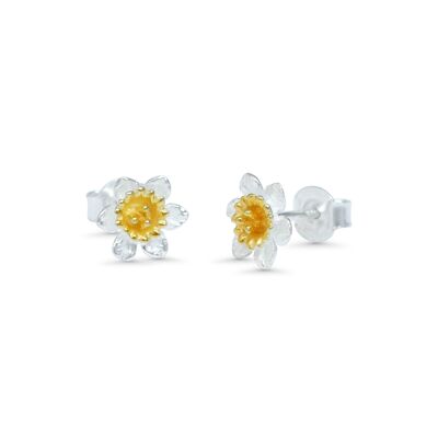 Mixed Metal Daffodil Stud Earrings, Flower Earrings