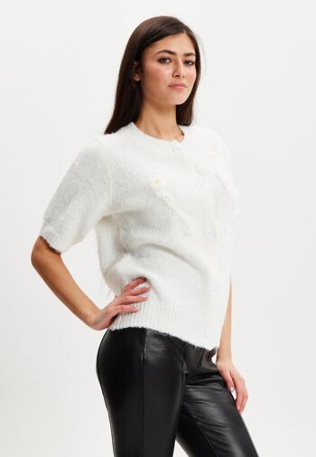 Liquorish - Cardigan tricoté à manches courtes et motif floral blanc 4