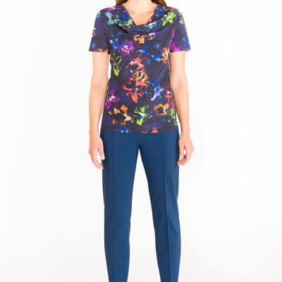 Printed T-shirt with draped neckline