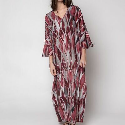 Gray and red caftan with print