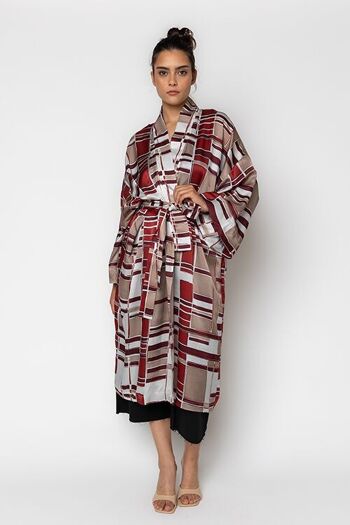 Kimono rouge à imprimé géométrique 2