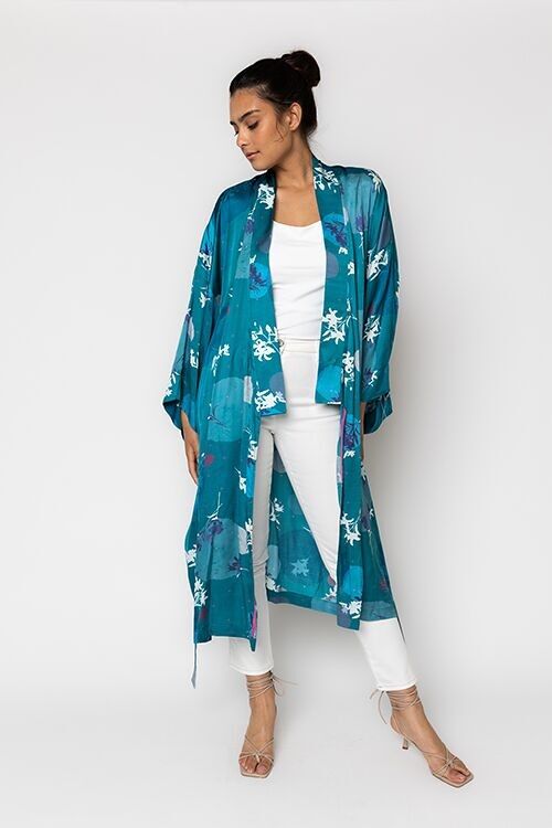 Kimono petrolio con stampa
