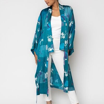 Petrolfarbener Kimono mit Aufdruck