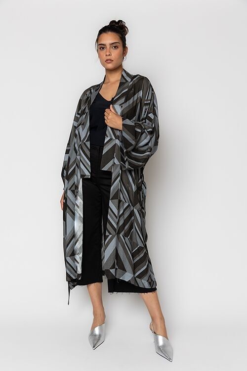 Kimono grigio con stampa geometrica
