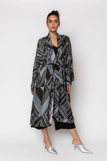 Kimono gris à imprimé géométrique 4